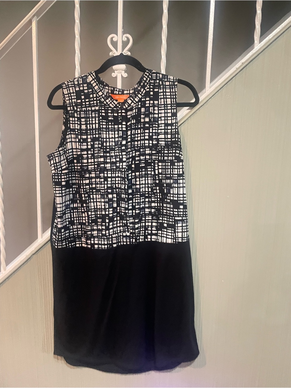 Joe Fresh Black & White Strapless Patterned Shift Dress